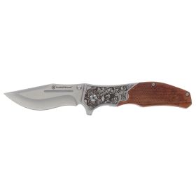 Smith & Wesson Unwavered Recurved Assisted Open Pocket Knife with Engraved Rosewood Handle