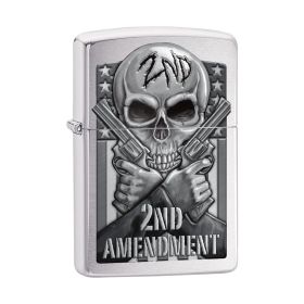 *78702* Zippo 78702 Windproof Lighter Second Amendment Skull and Guns Brushed Chrome