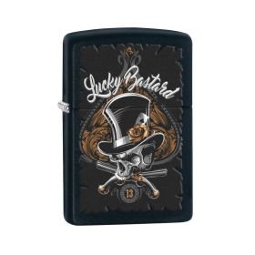 *218SKELETON* Zippo 80196 Windproof Lighter Lucky Bastard Skull Black Matte