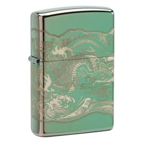 Zippo Windproof Lighter Dragon and Tiger Engraved 360 High Polish Green