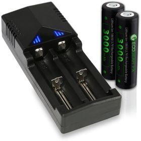 18650 Button Top Batteries With Charger & Storage Case