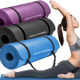 Thick Travel Yoga Mat With Carrying Strap (Product Color: Black|Blue|Pink|Purple)